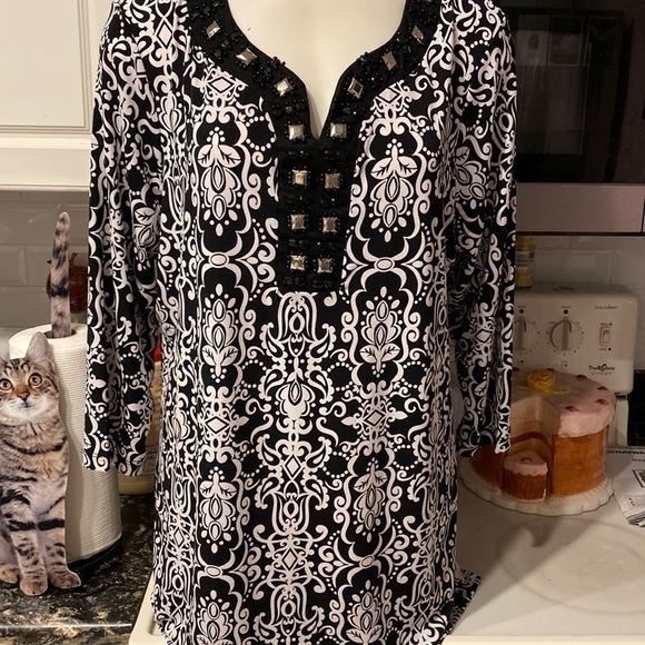 E womens JM Collection black stretch 3/4 sleeve plus size top 1X. - Picture 1 of 3